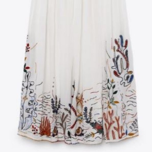 Zara Sea-Life Embroidered Long Cotton Skirt  Ecru XL - Picture 13 of 16